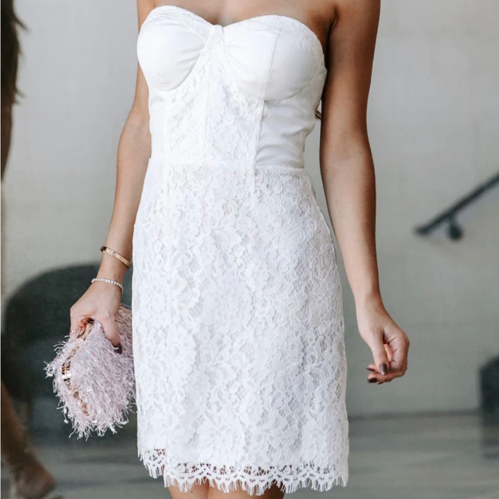 Lace Strapless Mini Dress